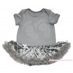 Grey Baby Bodysuit Grey White Quatrefoil Clover Pettiskirt & Sparkle Rhinestone Foot Print JS4616